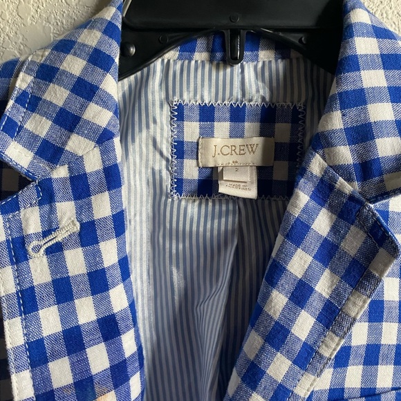 J.Crew Campbell Linen Blend Blue Gingham Check Preppy Academia Office Blazer 2 - Picture 10 of 16